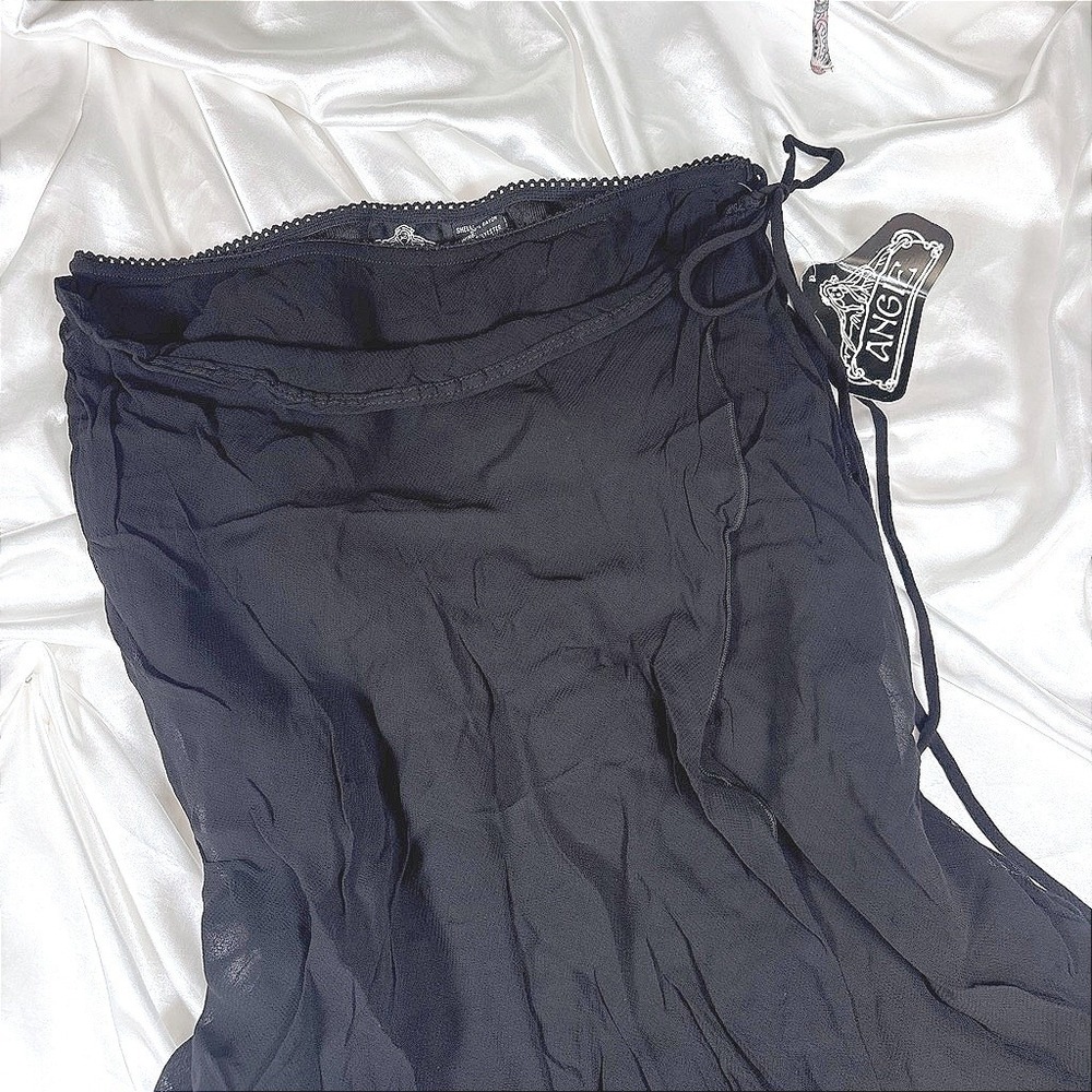 y2k Mini Skirt Black NWT Angie Ruffle Hem Sheer Double Layer Wrap Skirt